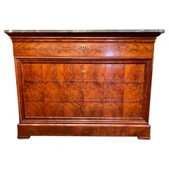 Antique French Louis Philippe Flamed Mahogany Marble Top Chest w/ Desk Ca. 1880s