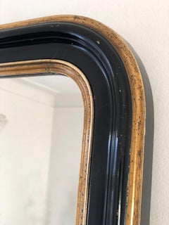 Antique French Louis Philippe Full Length Mirror – Black and Gold, Late 19th Cen