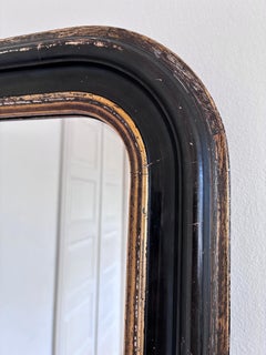 Antique French Louis Philippe Full Length Mirror – Black and Gold, Late 19th Cen