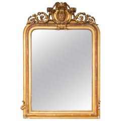 Antique French Louis Philippe Gilt Mirror with Scroll Cartouche Detail