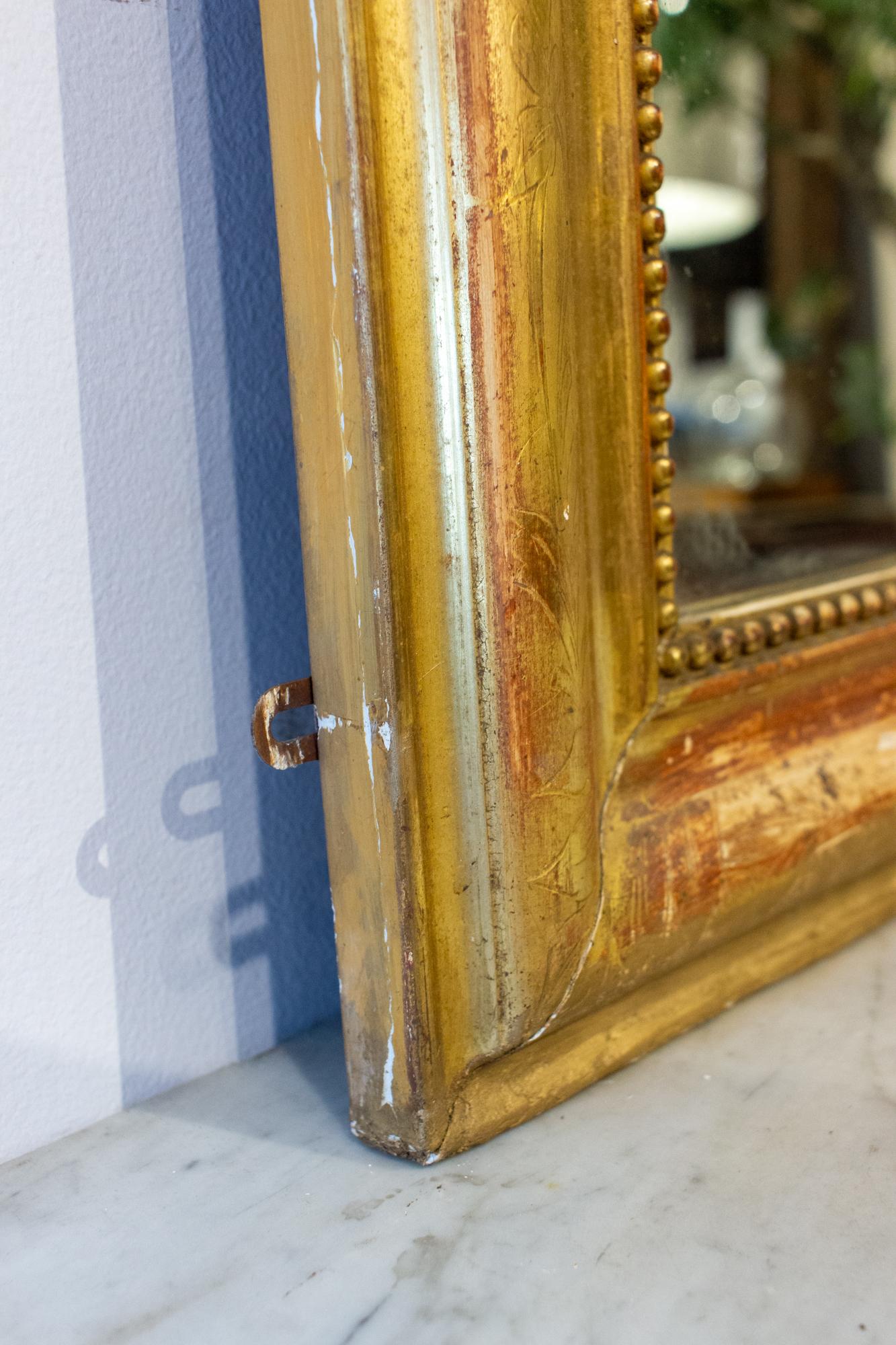 Antique French Louis Philippe Gilt Mirror with Scroll Cartouche & Floral Details For Sale 4