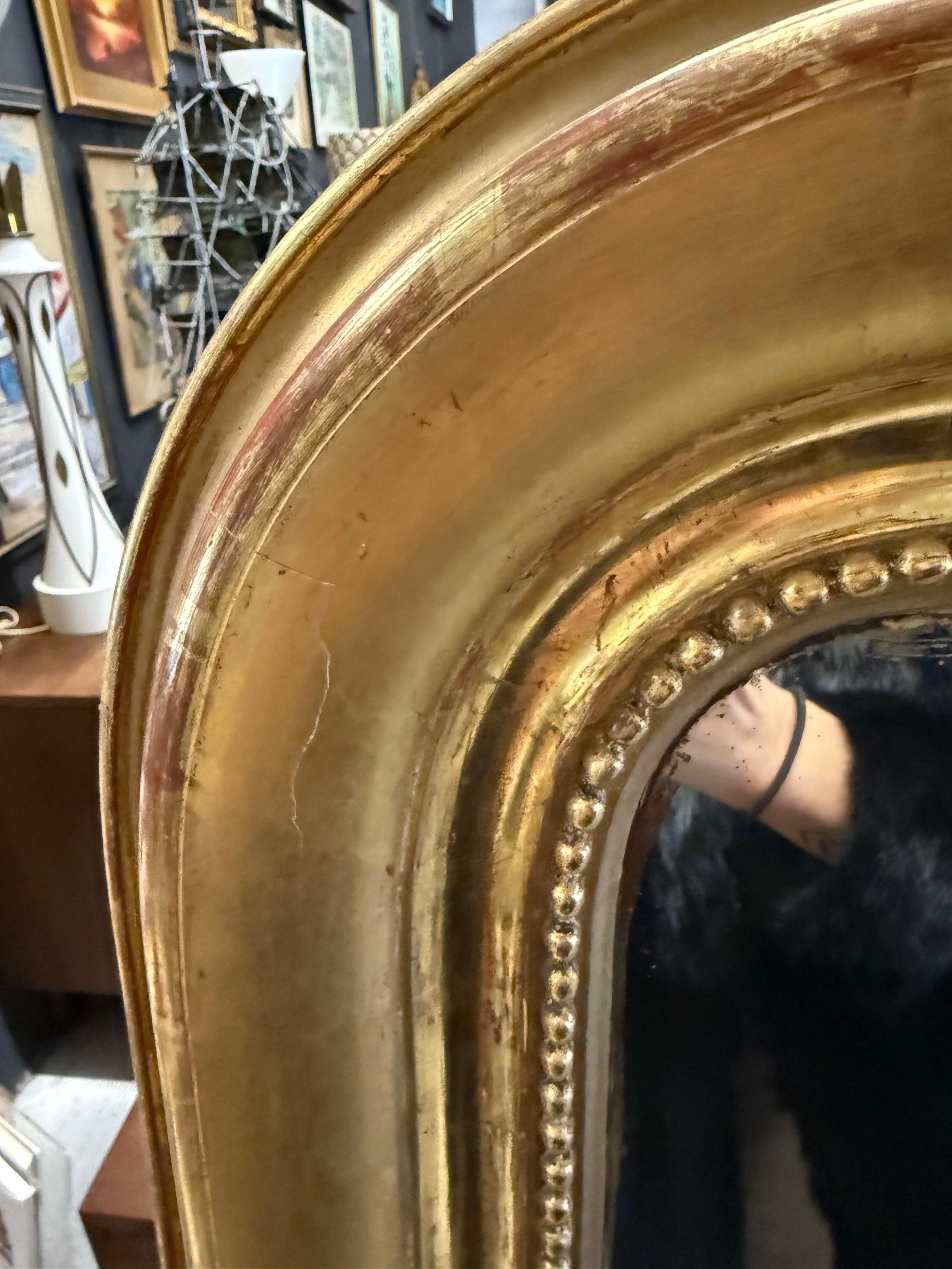 Antique French Louis Philippe Gilt Statement Wall Floor Mirror Circa 1880 in vendita 4