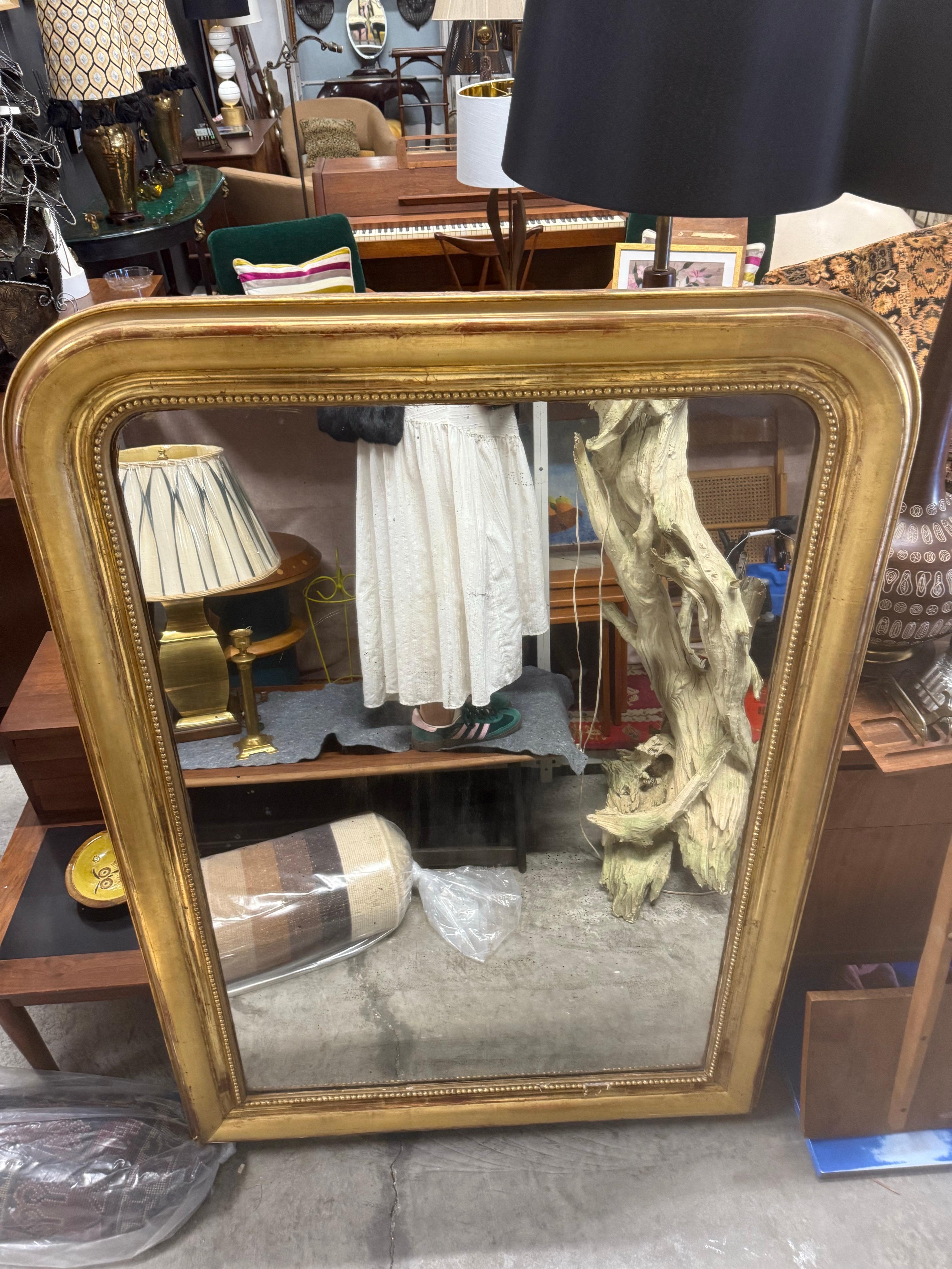 Francese Antique French Louis Philippe Gilt Statement Wall Floor Mirror Circa 1880 in vendita