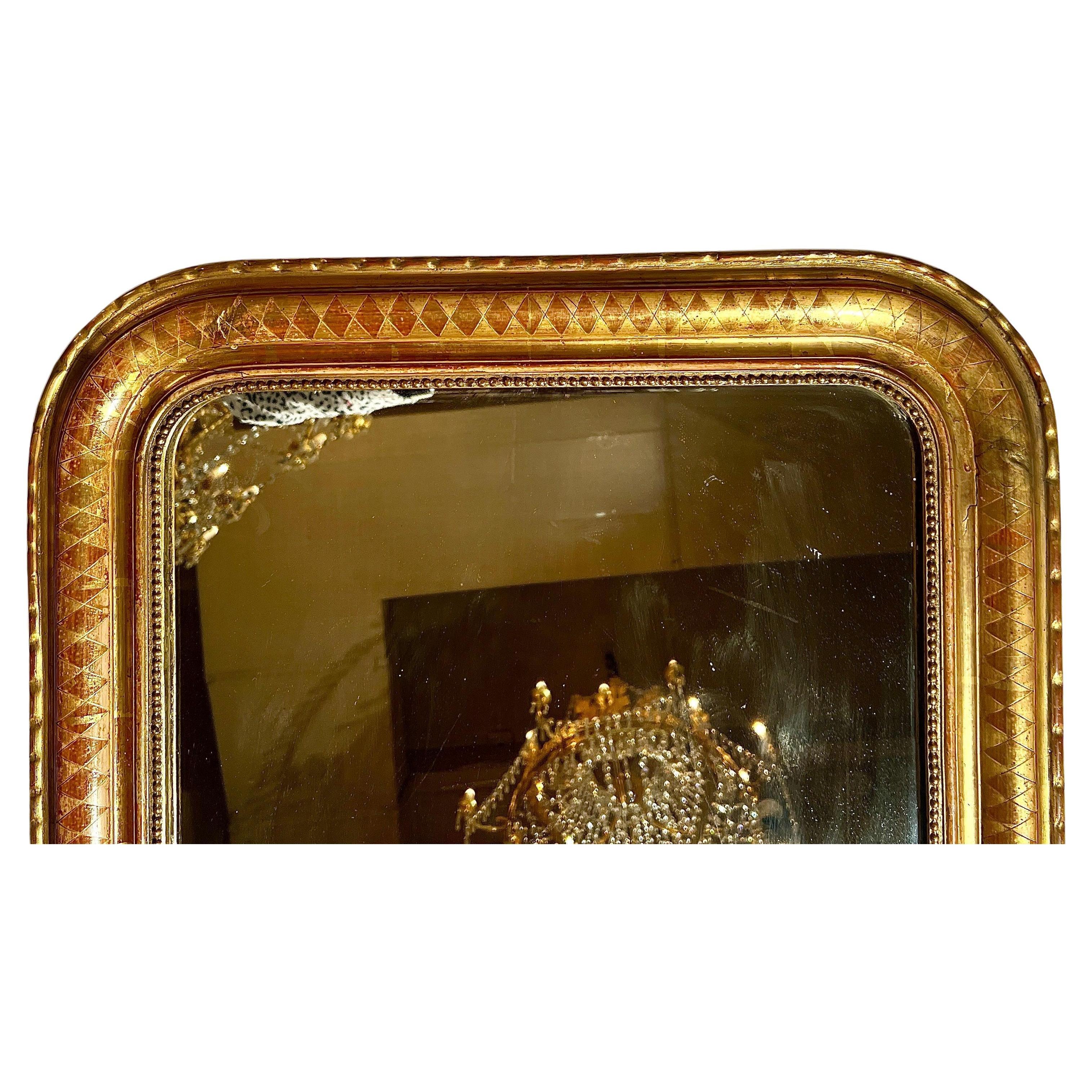 Français Antique miroir français Louis Philippe en bois doré, vers 1880. en vente