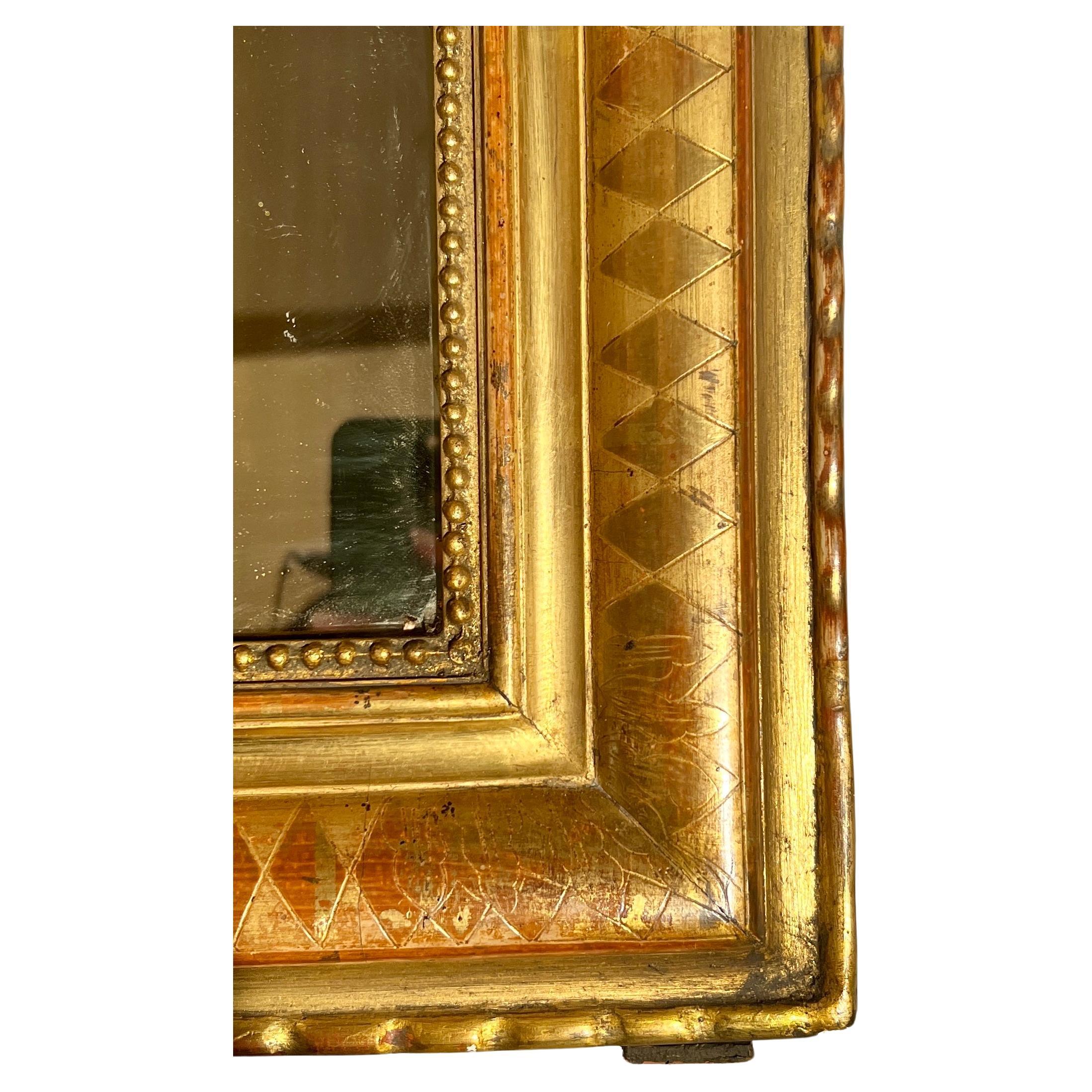 19th Century Antique French Louis Philippe Gilt Wood Mirror, Circa 1880. For Sale