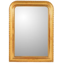 Specchio francese d'epoca in legno dorato in stile Luigi Filippo con vetro argentato originale, 1850