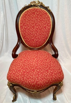 Antique French Louis Philippe Gold Bronze and Rosewood Parlor Chair, circa 1880