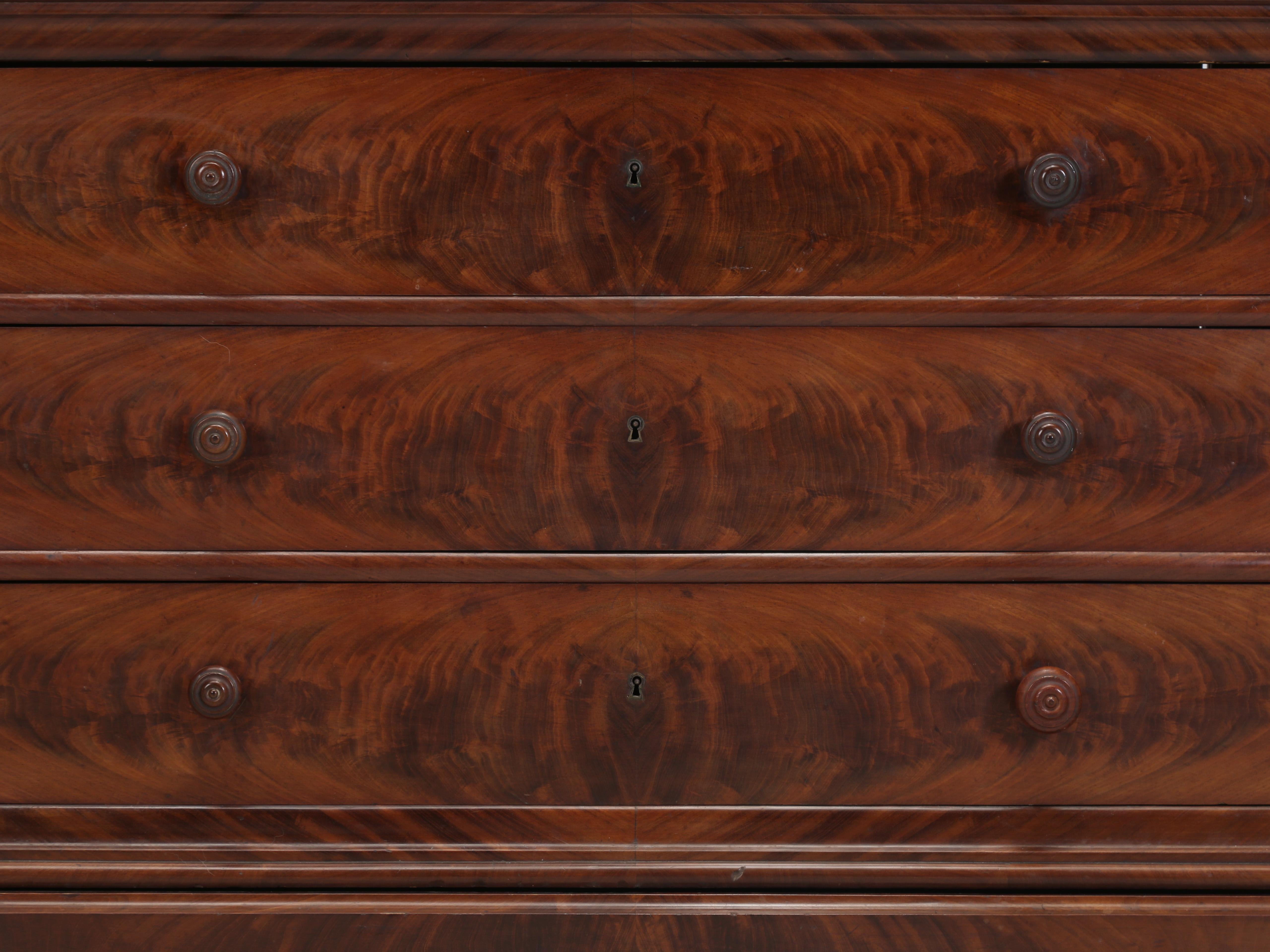 Antique French Louis Philippe Mahogany Commode Marble Top Restored Condition For Sale 7