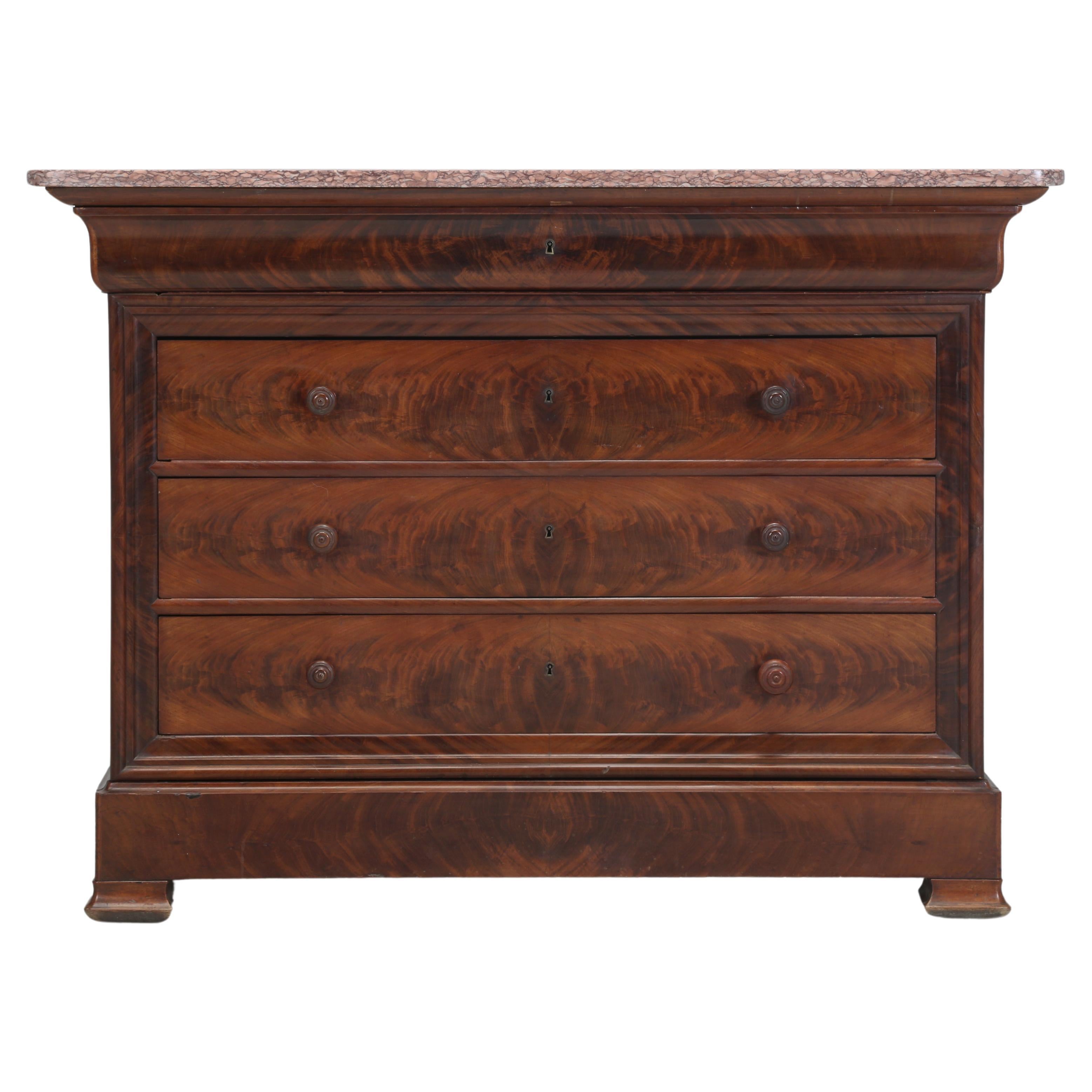 Antique French Louis Philippe Mahogany Commode Marble Top Restored Condition For Sale