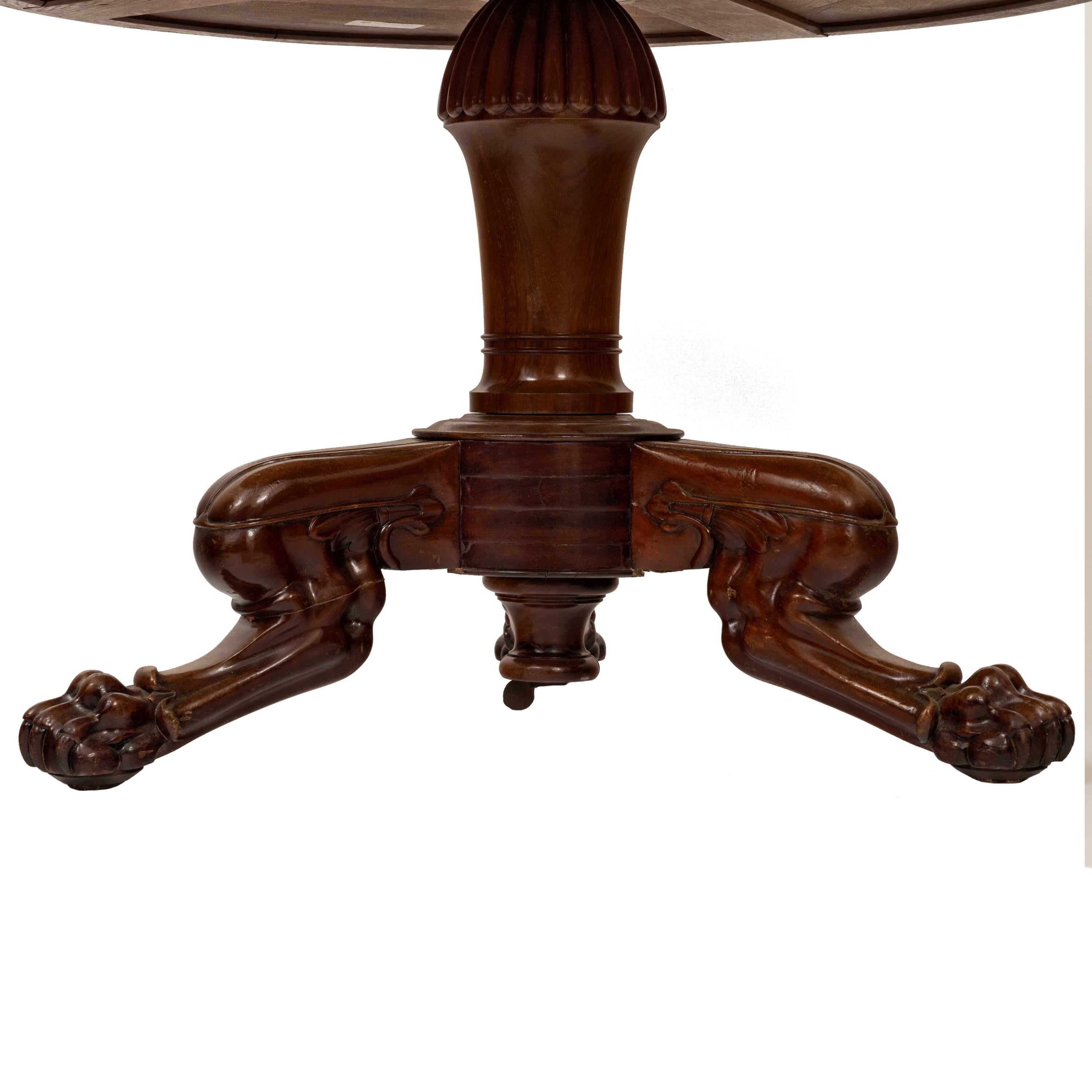Antique French Louis Philippe Marble Top Carved Mahogany Round Tripod Table 1850 5
