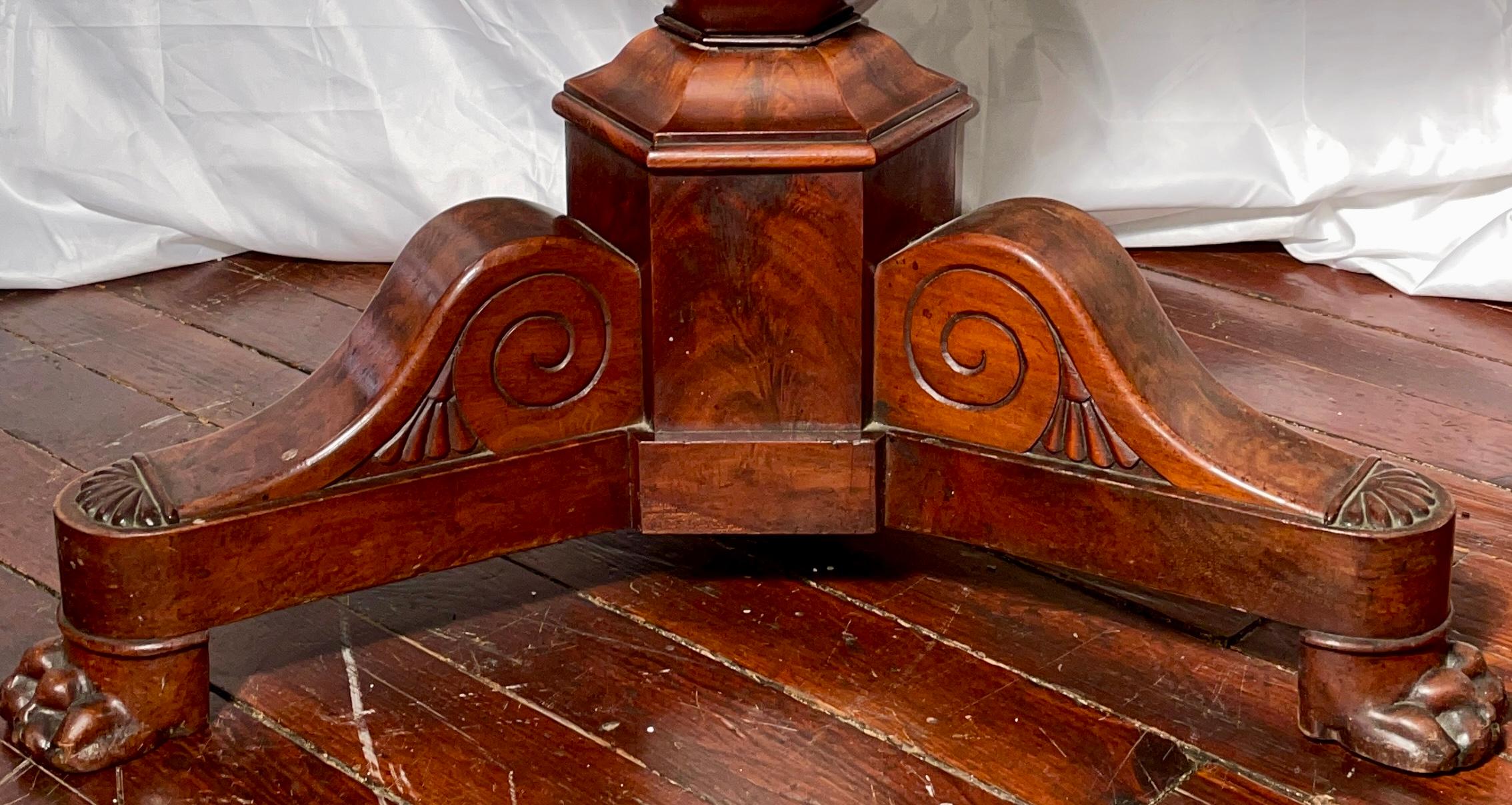 19th Century Antique French Louis Philippe Marble-Top Mahogany Center Table, Circa 1830-1840 For Sale