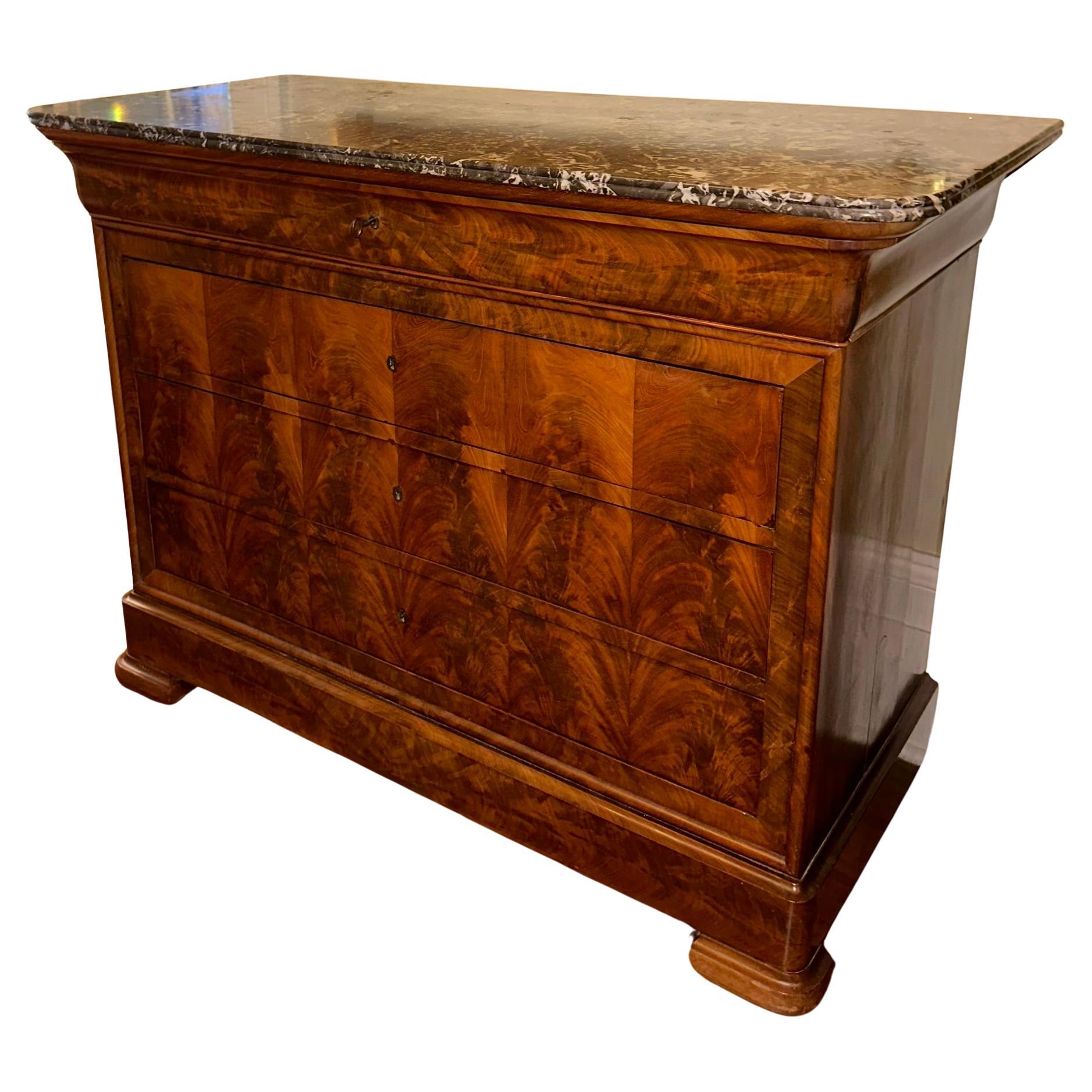 Antique French Louis Philippe Marble Top Mahogany Chest, Circa 1840-1850. For Sale 1