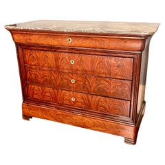 Antique French Louis Philippe Marble Top Mahogany Commode, Circa 1830.