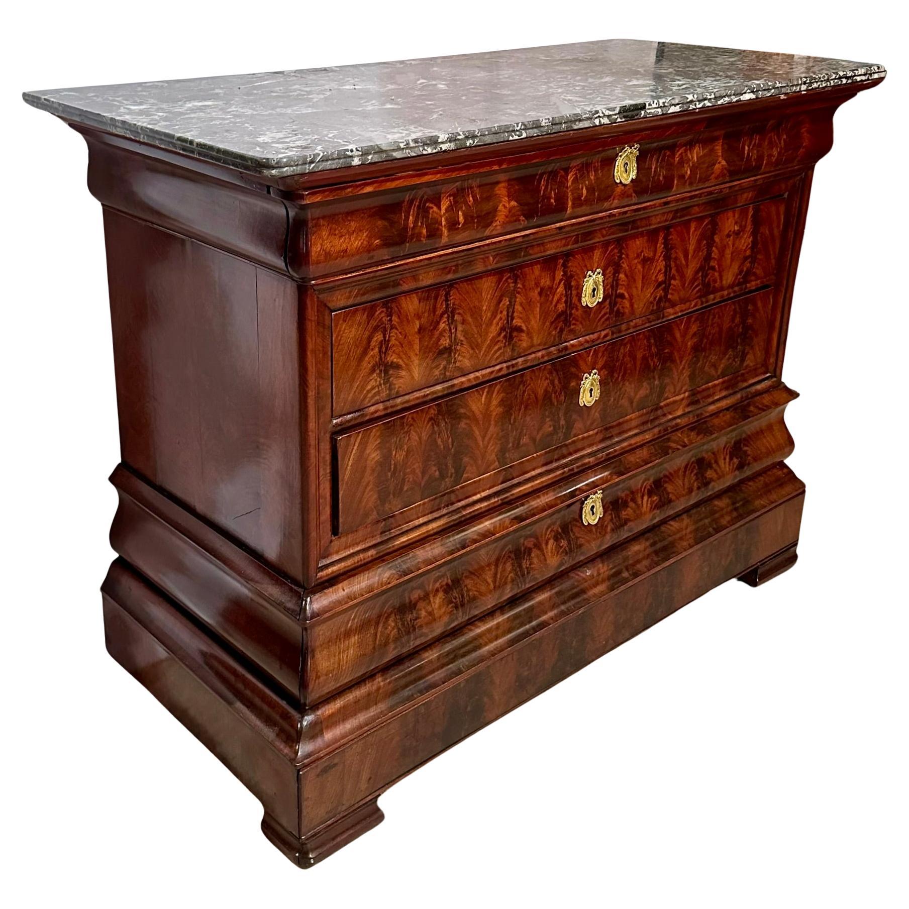Antique French Louis Philippe Marble Top Mahogany Commode, Circa 1850. In Good Condition In New Orleans, LA