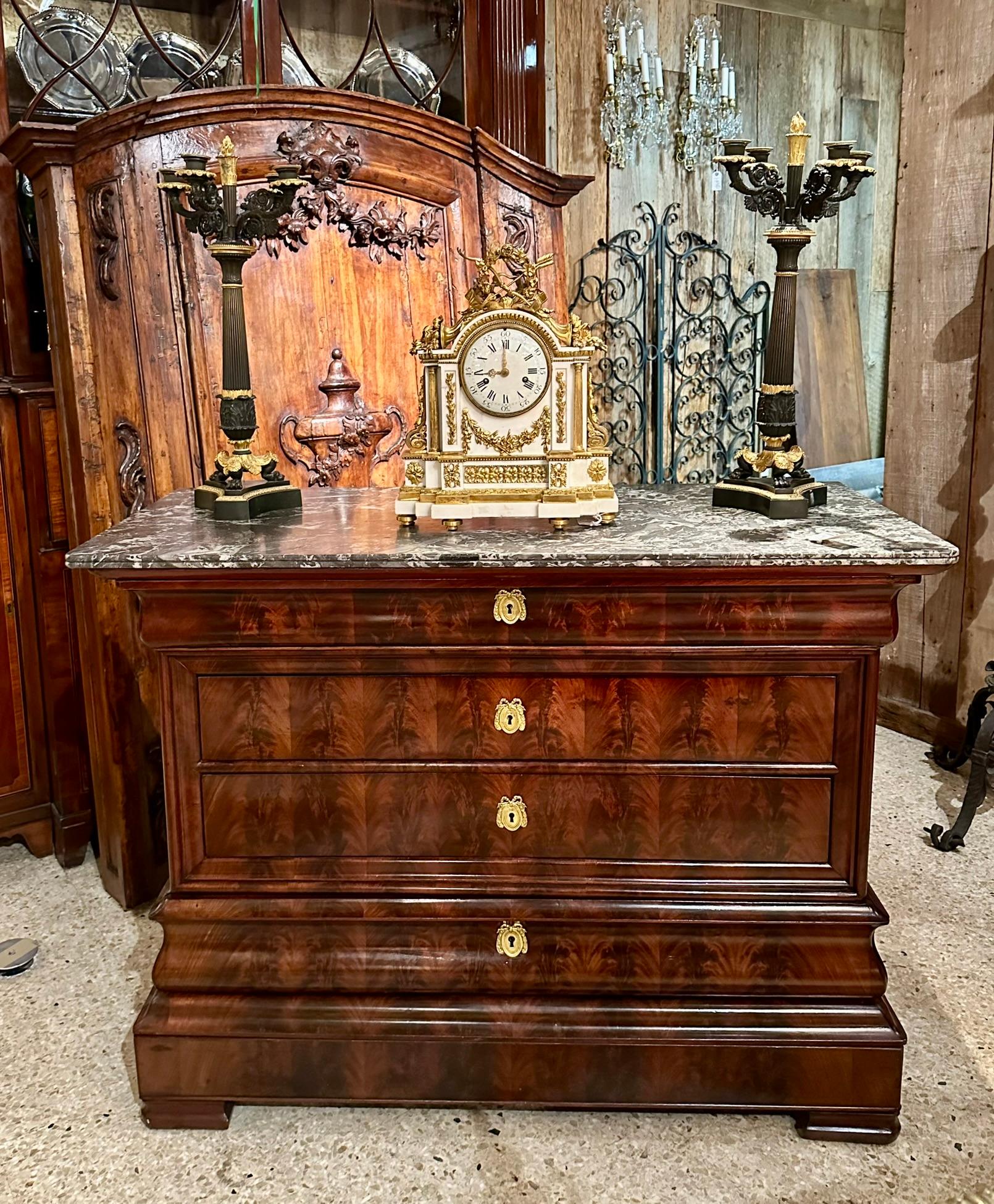 Antique French Louis Philippe Marble Top Mahogany Commode, Circa 1850. 2