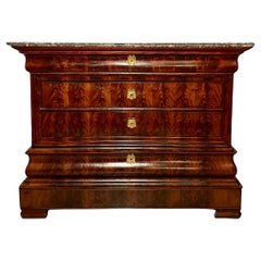 Antique French Louis Philippe Marble Top Mahogany Commode, Circa 1850.