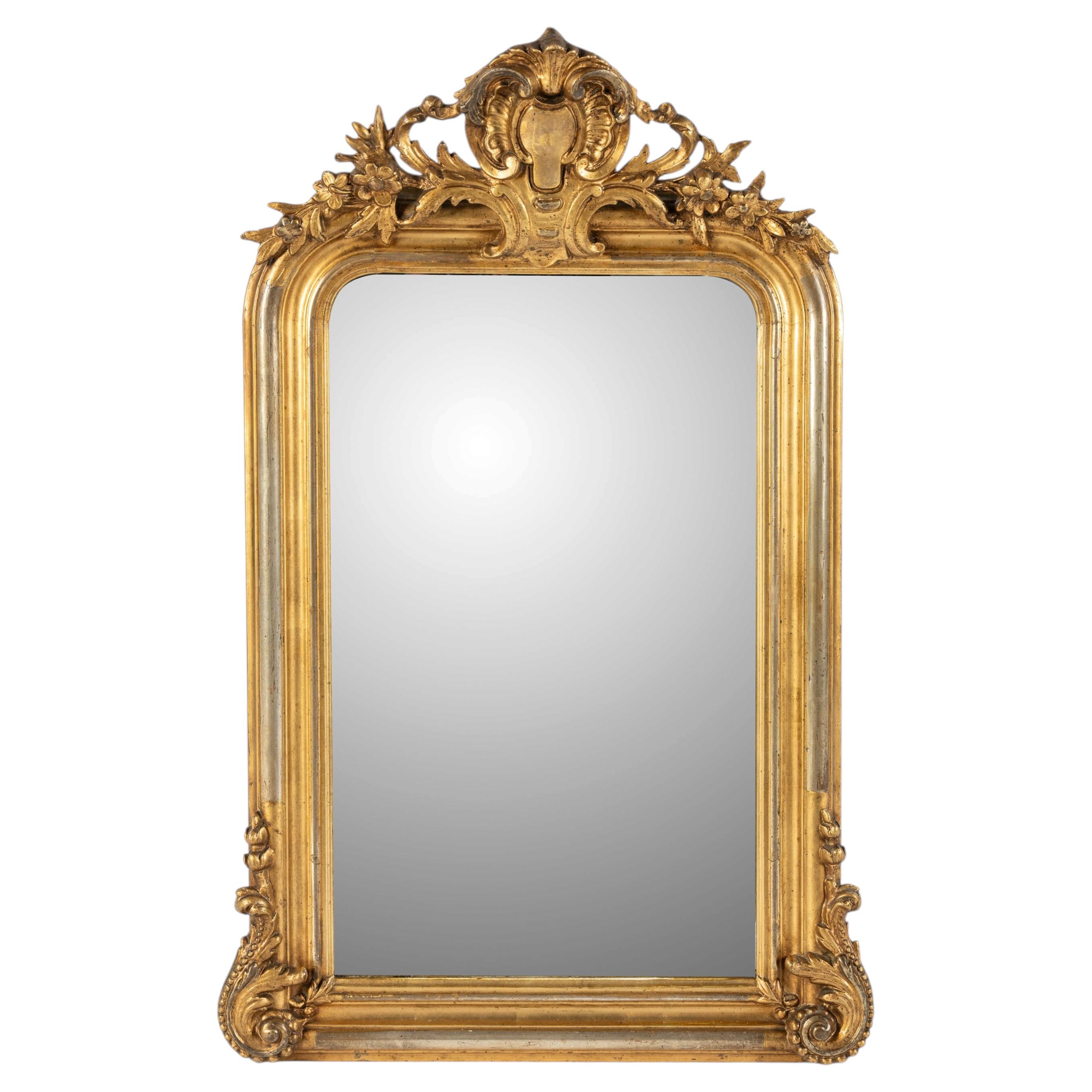 Antique French Louis Philippe Mirror, Alsazia, cornice dorata bicolore