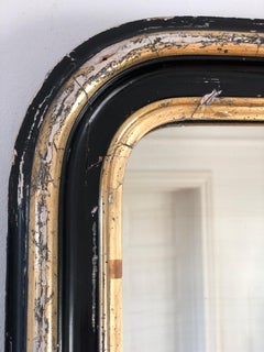 Antique French Louis Philippe Mirror – Black and Gold, Late 19th Century