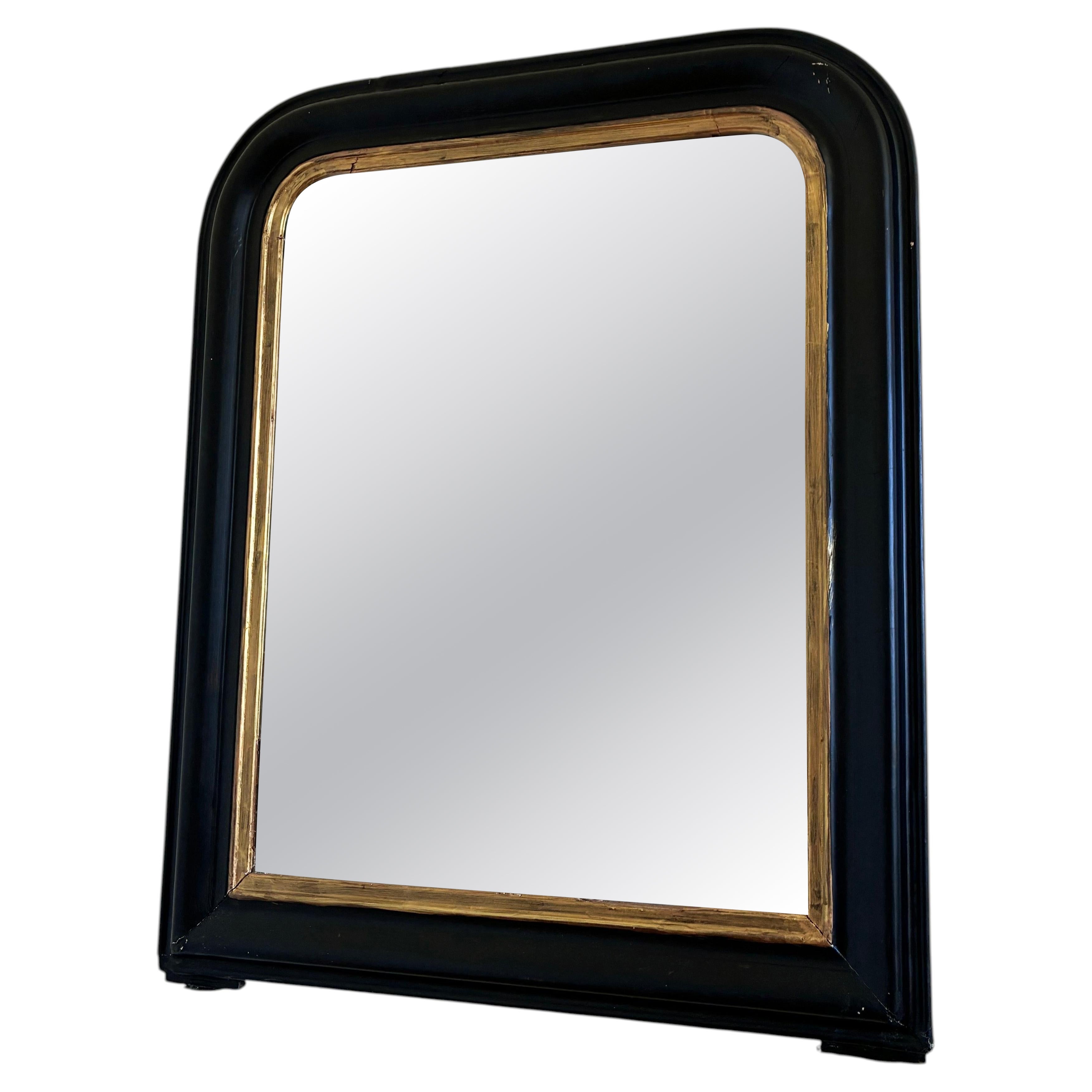 Antique French Louis Philippe Mirror – Black and Gold, Late 19th Century For Sale