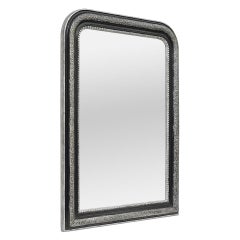 Antique French Louis-Philippe Mirror, Black & Silvered Patinated, circa 1880
