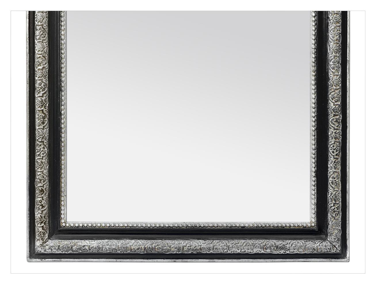 Antiguo espejo Louis Philippe francés, patinado negro y plateado, hacia 1880 Francés en venta