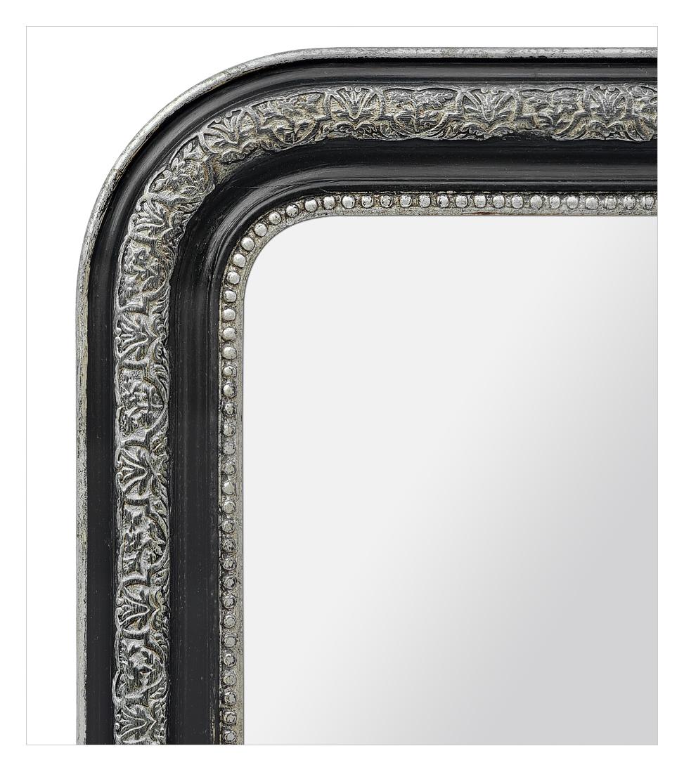 Antiguo espejo Louis Philippe francés, patinado negro y plateado, hacia 1880 Patinado en venta