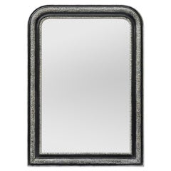 Antique French Louis-Philippe Mirror, Black & Silvered Patinated, circa 1880