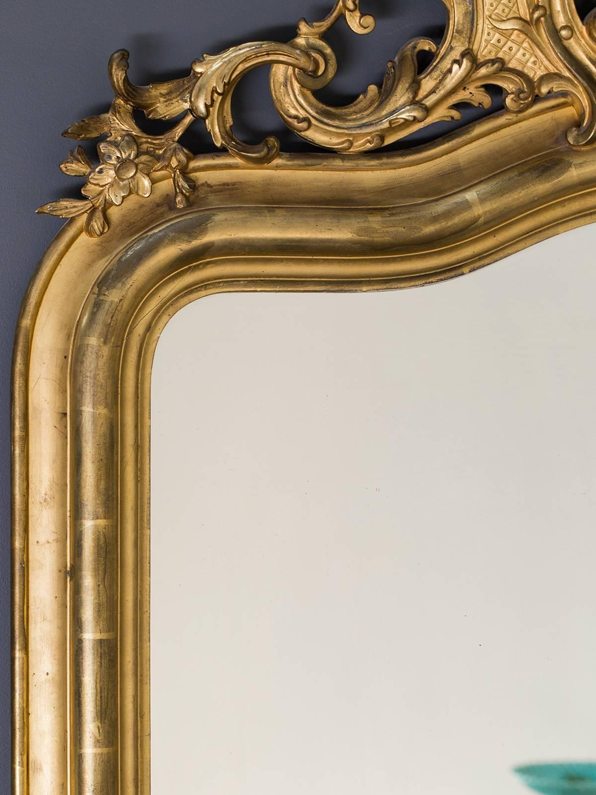 Antique French Louis Philippe Mirror with a Cartouche, circa 1890 In Excellent Condition In Houston, TX