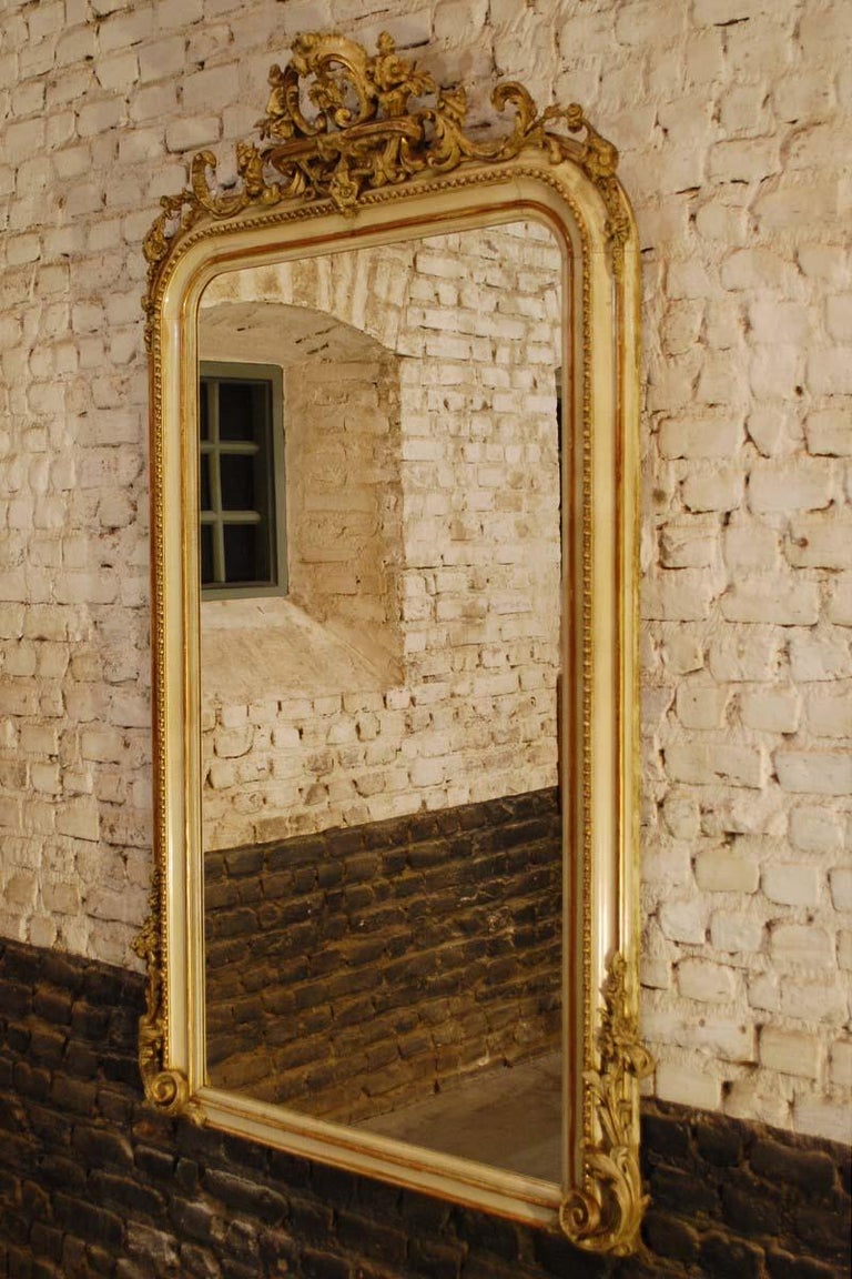 Antique French Louis Philippe Mirror with an Ornate Crest For Sale at
