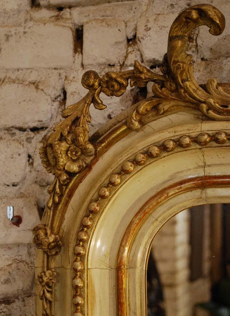 Antique French Louis Philippe Mirror with an Ornate Crest For Sale at 1stdibs