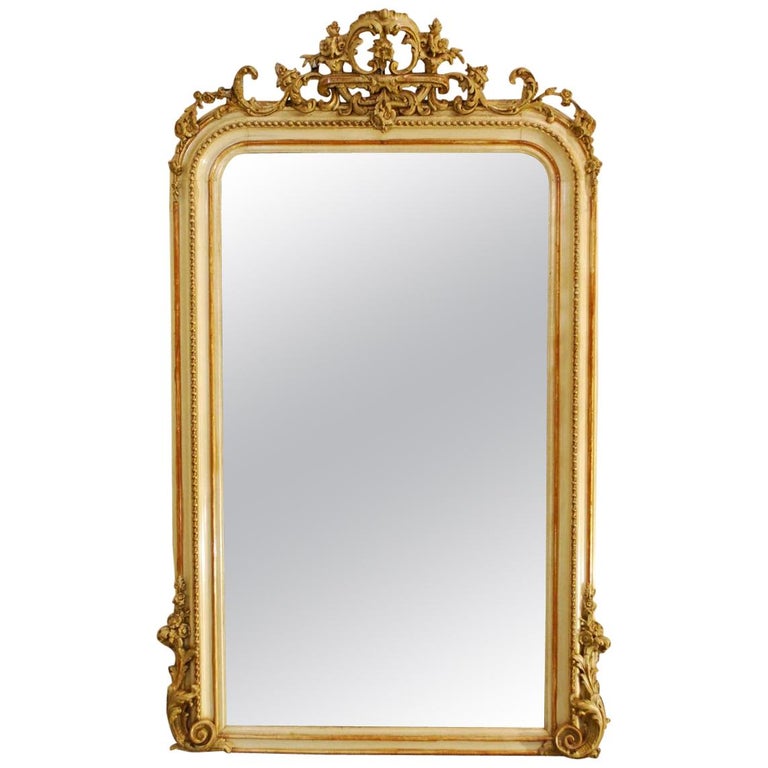 Antique French Louis Philippe Mirror with an Ornate Crest For Sale