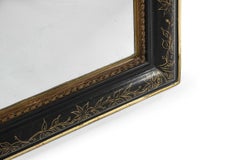 Antique French Louis Philippe Mirror with Black Lacquer Gilt Floral Engraving