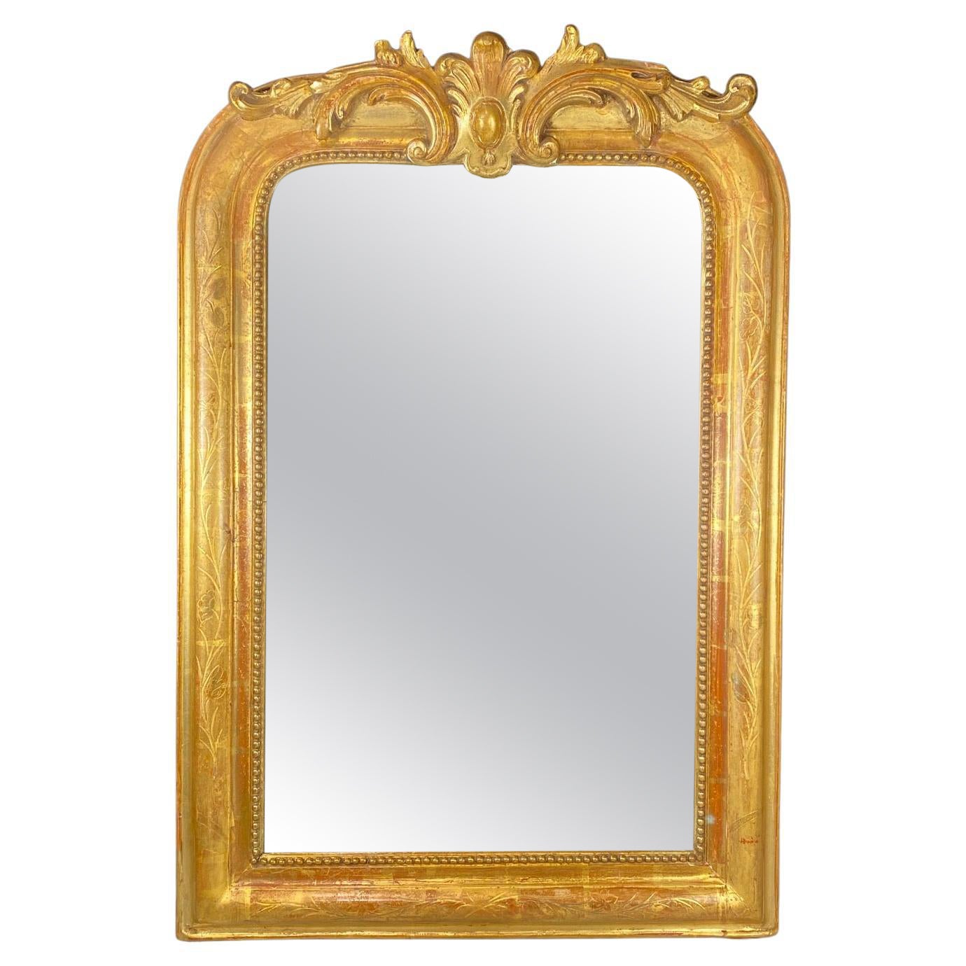 Antique French Louis Philippe Specchio con stemma e doratura originale