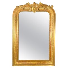 Antique French Louis Philippe Mirror with Crest and Original Gold Gilt