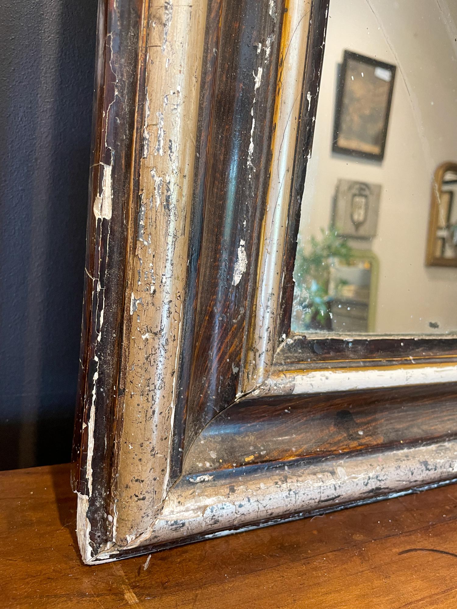 Antique French Louis Philippe Mirror with Distressed Frame & Original Glass 2