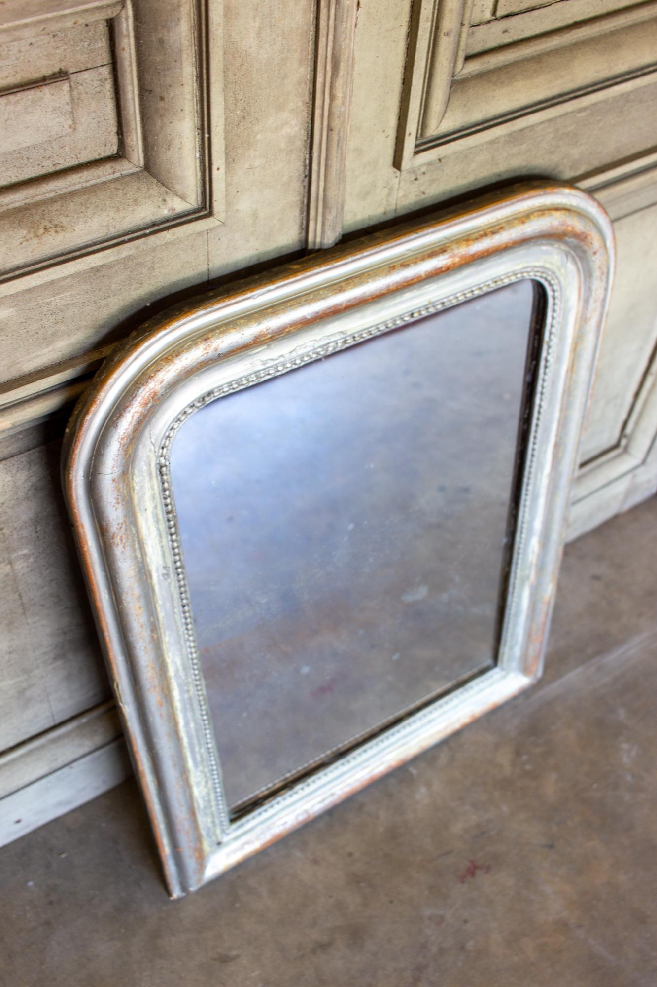 Antique French Louis Philippe Mirror with Distressed Gilt Frame & Original Glass 10