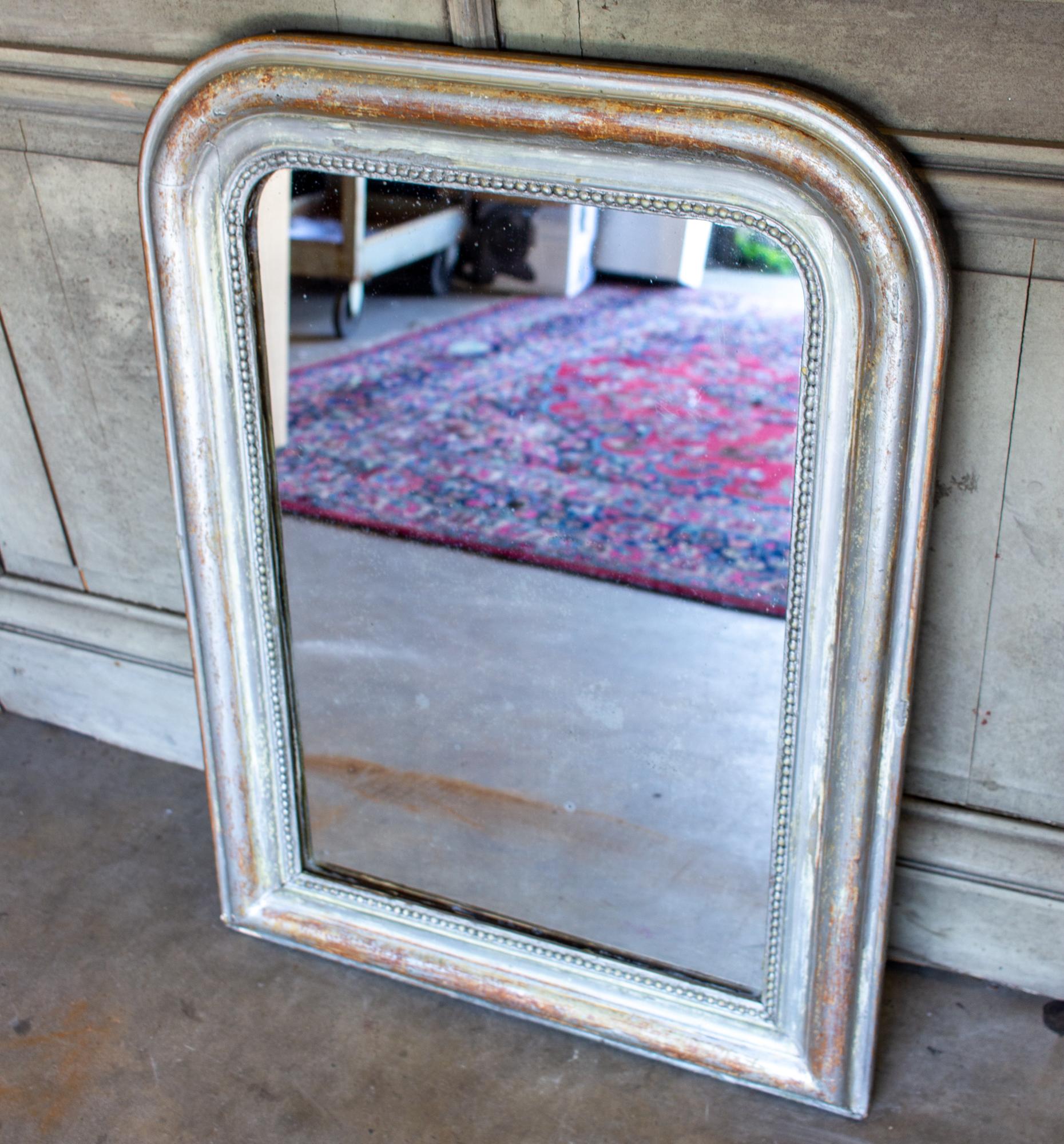 Antique French Louis Philippe Mirror with Distressed Gilt Frame & Original Glass In Good Condition In Houston, TX