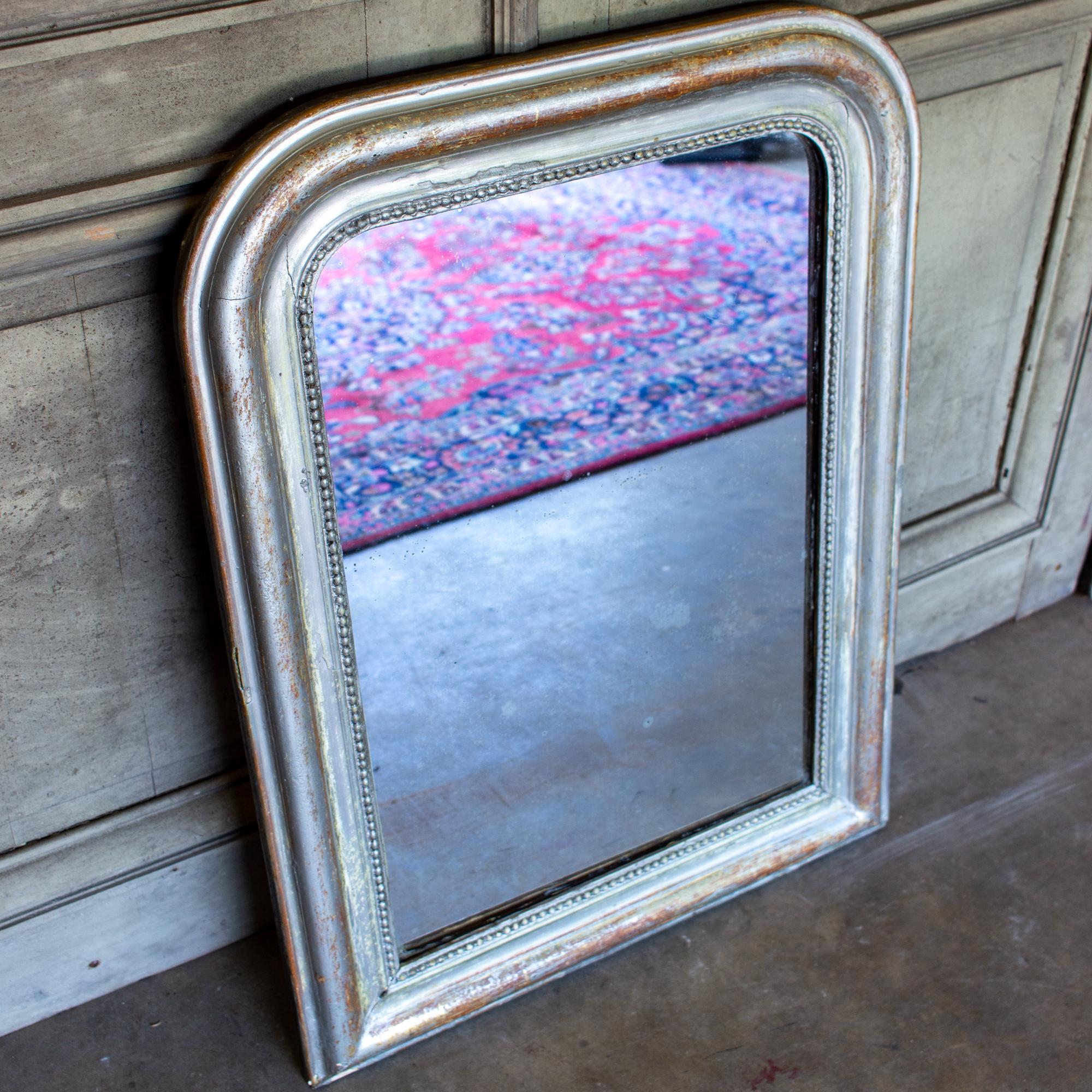 Late 19th Century Antique French Louis Philippe Mirror with Distressed Gilt Frame & Original Glass