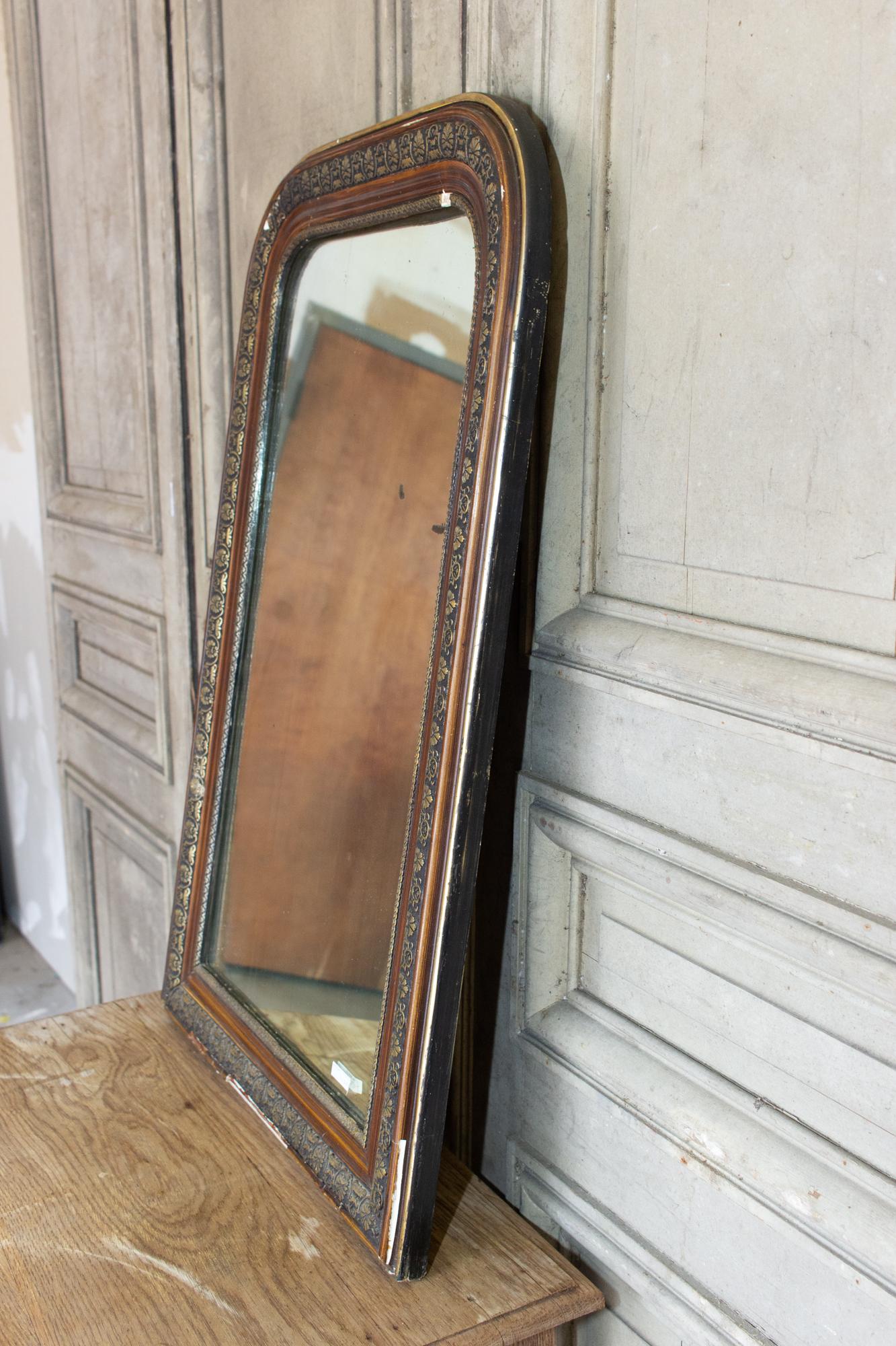Antique French Louis Philippe Mirror with Gilt Edge and Original Glass For Sale 7