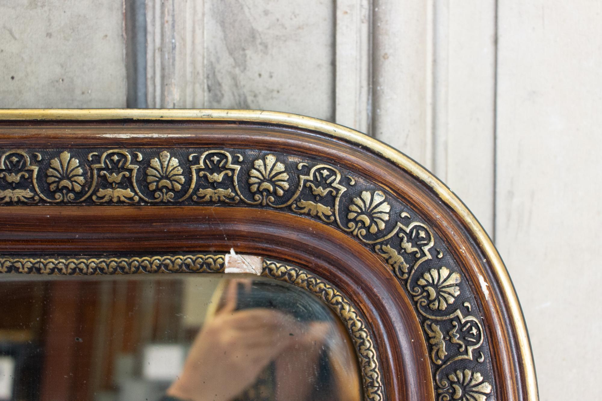 Antique French Louis Philippe Mirror with Gilt Edge and Original Glass For Sale 2