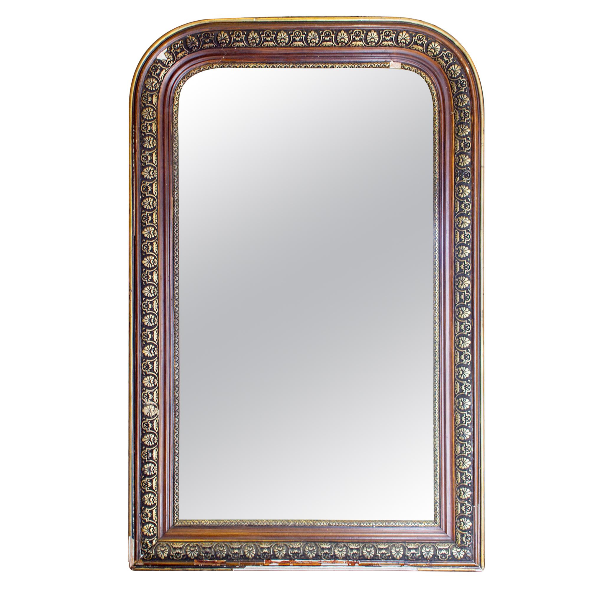 Antique French Louis Philippe Mirror with Gilt Edge and Original Glass For Sale