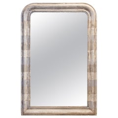Antique French Louis Philippe Mirror with Hand Painted Greige Stripe Finish