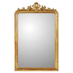 Antique French Louis Philippe Mirror with Richly Carved Crest, France circa 1850