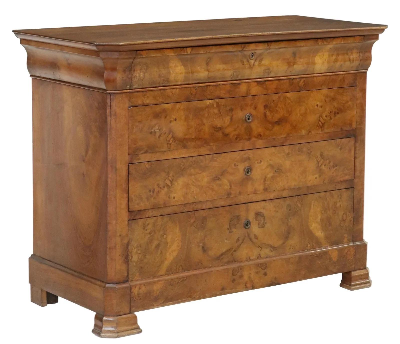 Wood Antique French Louis Philippe Period Burlwood Commode For Sale