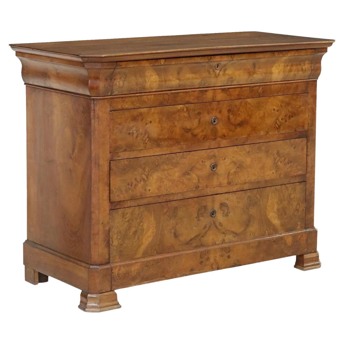 Antique French Louis Philippe Period Burlwood Commode For Sale