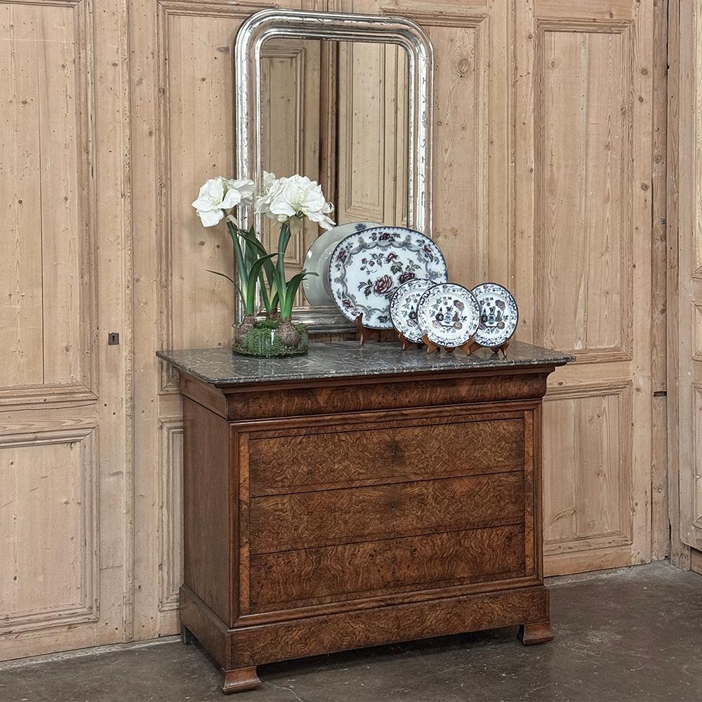 Antique French Louis Philippe Period Silvered Mirror represents the epitome of tailored elegance that was achieved during the Restoration, a short-lived resurgence of the French monarchy that briefly returned to power between the French Revolution