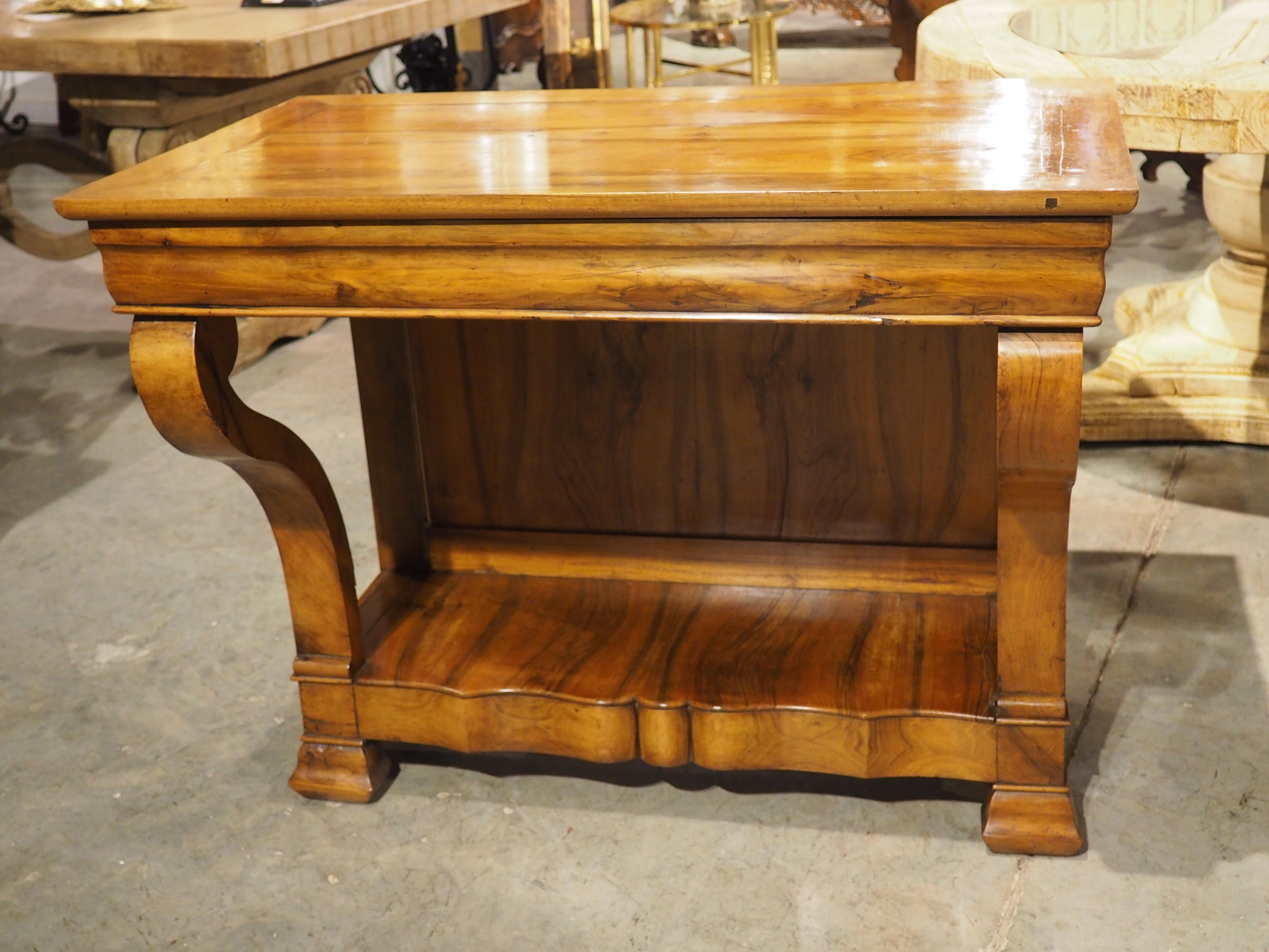 Hand-Carved Antique French Louis Philippe Style Console Table with Single Drawer, C. 1860 For Sale