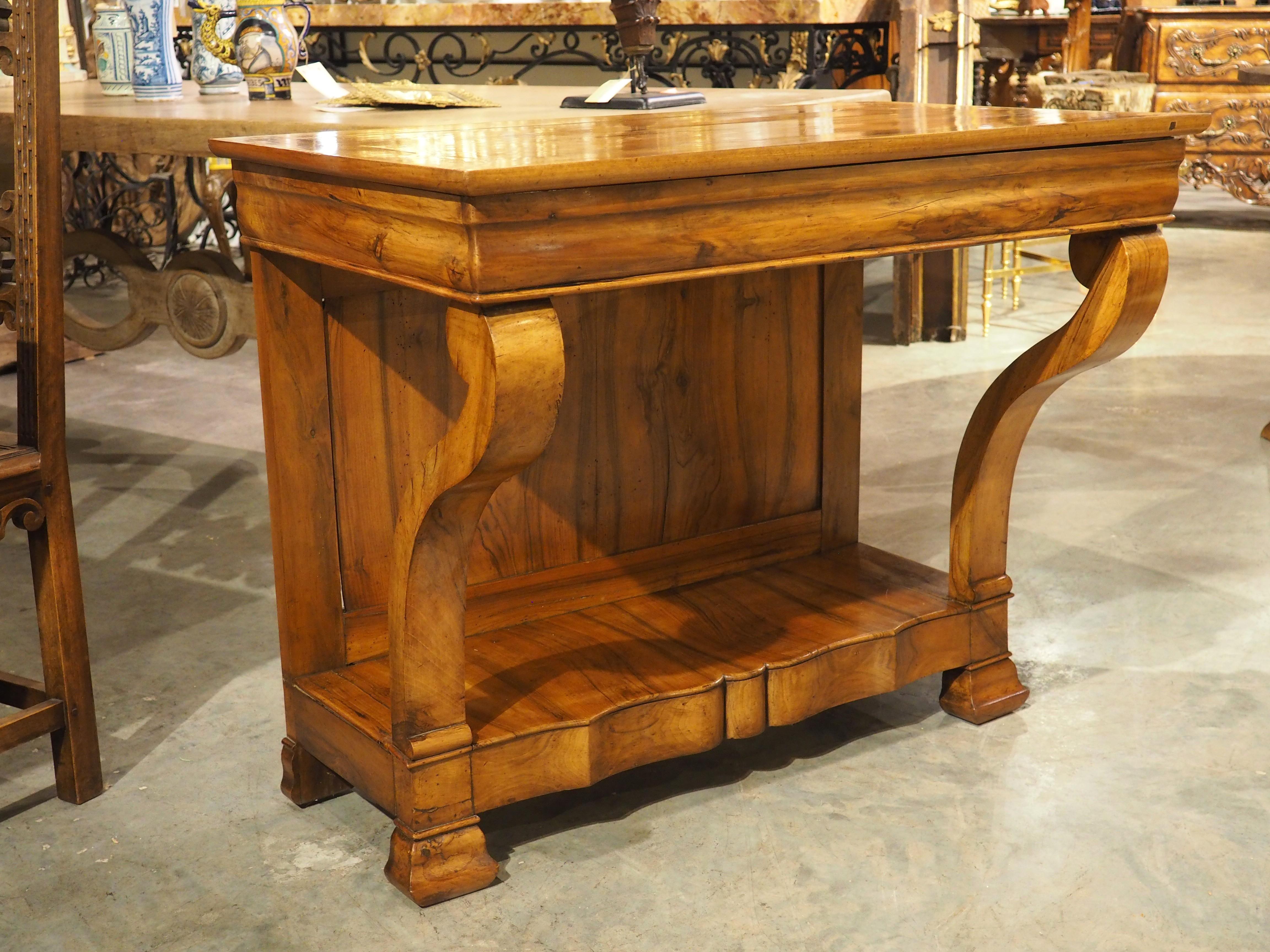 Antique French Louis Philippe Style Console Table with Single Drawer, C. 1860 In Good Condition For Sale In Dallas, TX