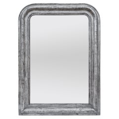 Antique French Louis-Philippe Style Mirror In Patinated Silver Wood, circa 1885