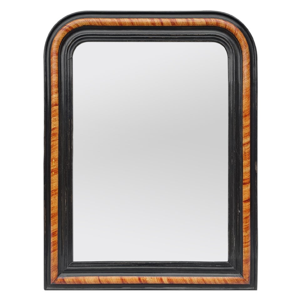 Antique Mirror français de style Louis-Philippe avec décor en imitation de Wood, circa 1880